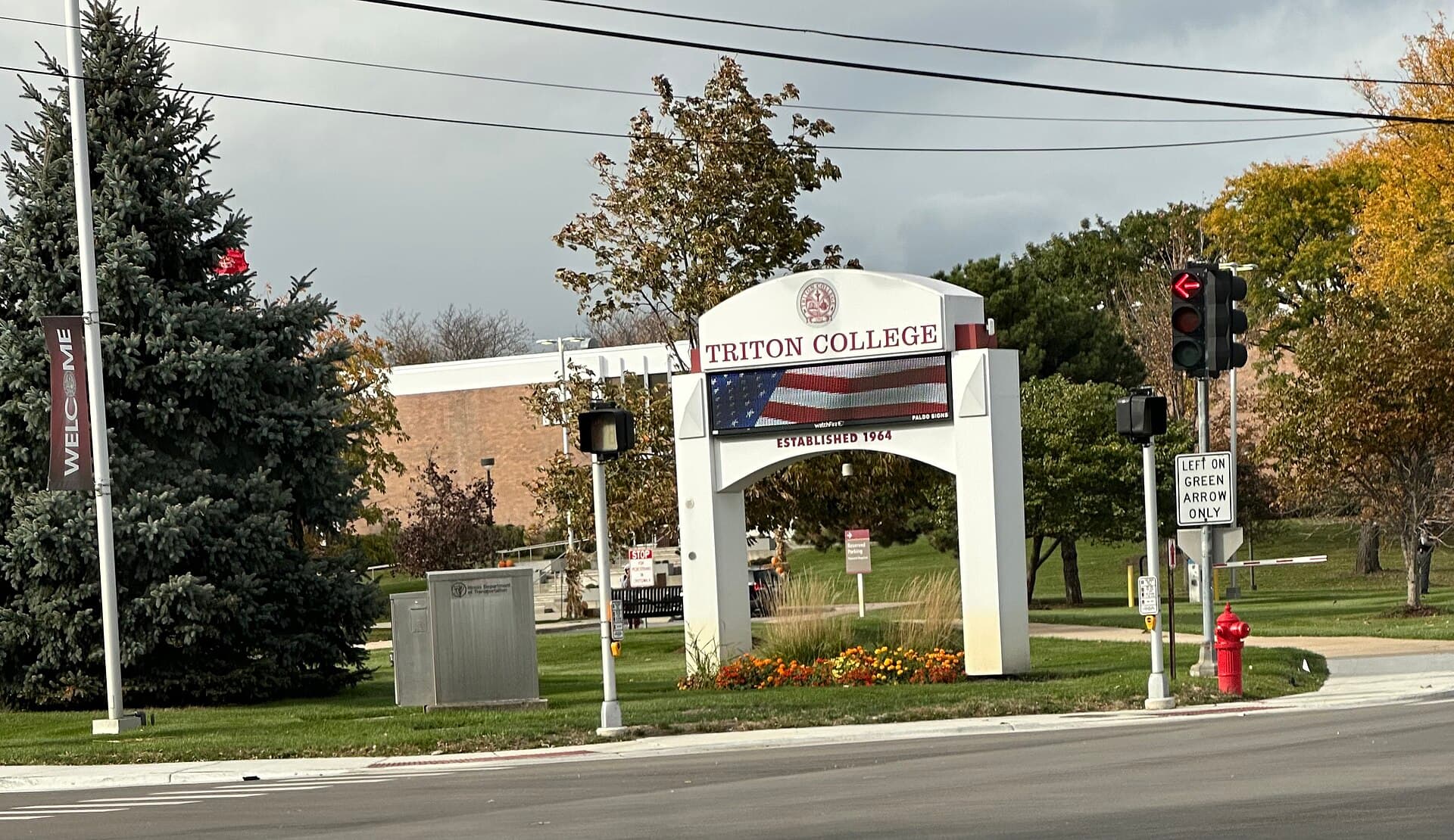 The Triton College sign at North 1st Avenue and Albert Bruno Way in River Grove